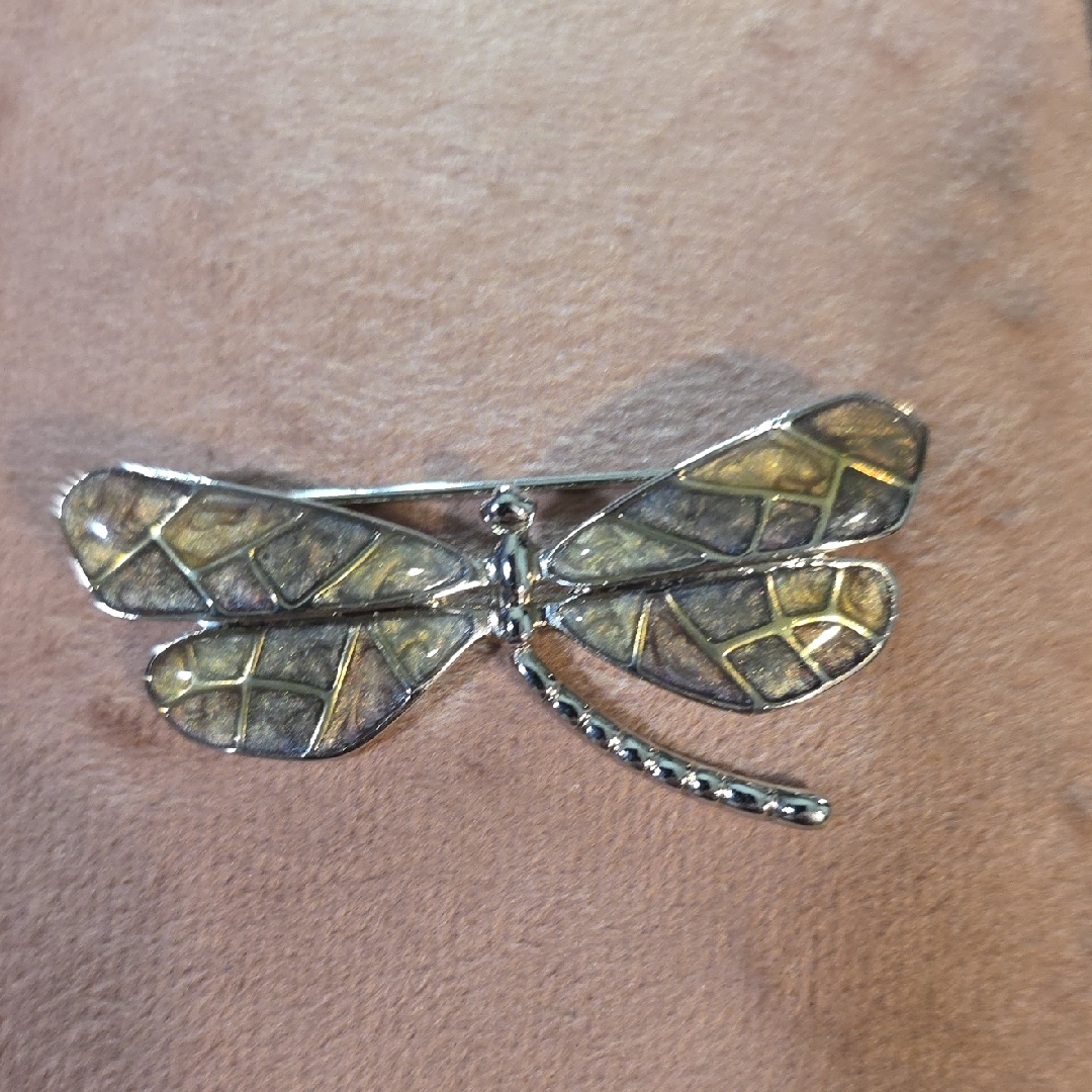 Vintage Liz Claiborne Silver Abalone Shell Enamel Dragonfly Brooch 30$